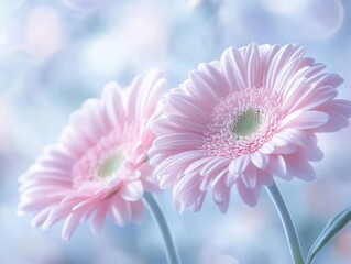 Delicate Pink Gerbera Daisies Soft Light Background Floral Beauty