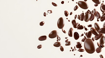 Obraz premium Chocolate beans falling against a white background