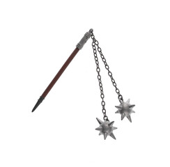 medieval weapon with spikes on chain isolated on white background