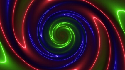 Blue green red neon twirl background