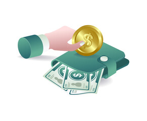 Keep coins in your wallet illustration concept
