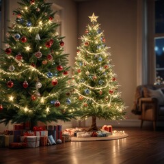 A beautifully decorated Christmas tree with fairy lights and tinsel, Tree, Tinsel
