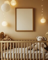 Wooden Crib Nursery Decor With Teddy Bears And Lights