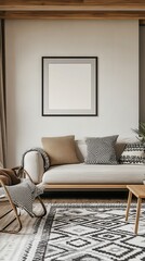 Modern Living Room Design With Neutral Tones And Geometric Patterns