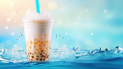 Refreshing Bubble Tea with Tapioca Pearls in a Plastic Cup