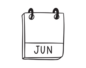 June calendar month page hand drawn doodle icon. Outline line symbol for planning. Single calendar element.