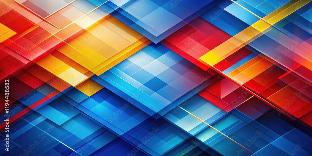 Fototapete a vibrant abstract background of overlapping geometric shapes in shades of blue, red, and yellow, cr