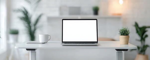 Contemporary office workspace layout with standing desk background
