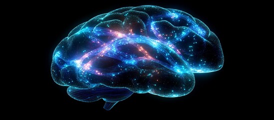 Luminous Brain: A digital artwork depicting the human brain's intricate neural pathways and connections, radiating with vibrant energy, 