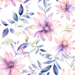 Delicate watercolor flowers in soft pinks and purples create serene and elegant pattern, perfect for adding touch of nature to any design  Seamless floral pattern for textile and wallpaper design
