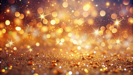 A mesmerizing display of golden bokeh, glistening like stardust against a shimmering backdrop of scattered glitter.