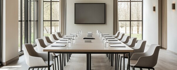 Naklejka premium Sleek conference room design modern office workspace bright layout