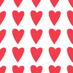 Seamless pattern with simple red hearts on white background