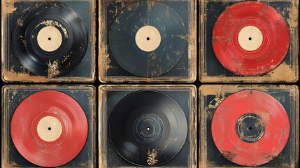 Fototapeta premium Vinyl vintage cd album or photo cover with cracks, worn edges and scratches. Old paper and plastic square frame with overlay effect. Realistic vector set of retro rough distressed disc package.