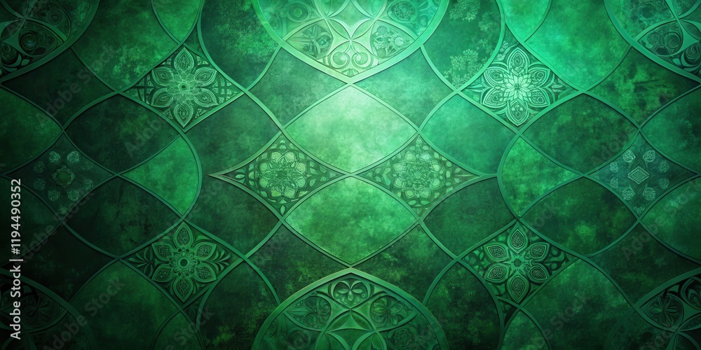 Fototapete a deep green abstract pattern featuring a geometric interlocking design of intricate floral motifs