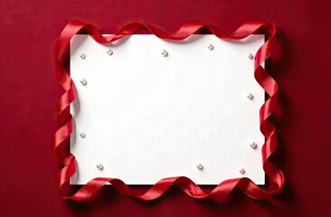 red satin ribbon surround a blank space, perfect for writing personal messages. Background for birthday, mother day, valentine day