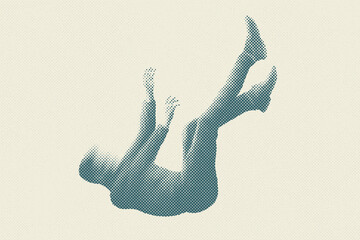 illustration of man falling from the sky, minimal concept
