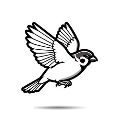 Obraz premium Sparrow in Flight: A simple yet striking vector illustration of a sparrow in mid-flight, wings outstretched, capturing the grace and freedom of this common bird.