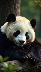 Fototapeta premium A giant panda napping, paws tucked under, serene expression , paws, wildlife