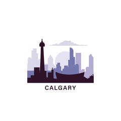Fototapeta premium Calgary logo with skyline, cityscape retro vector icon. Canada, Alberta city horizon, facade, travel logotype