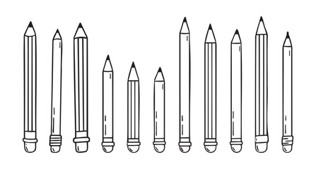 Pencil with eraser hand drawn doodle line scandinavian minimalism icon set. Pencil single element for school, teaching, drawing