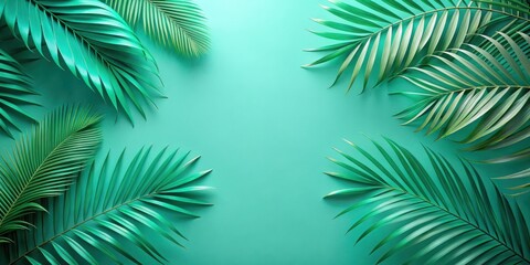 Tropical Palm Fronds Bordering a Vibrant Green Background