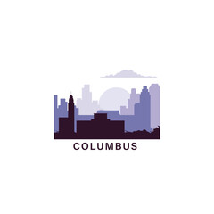 Fototapeta premium USA Columbus logo with skyline, cityscape retro vector icon. United States of America, Ohio city horizon, facade, travel logotype