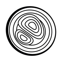 The black silhouette of a slice of onion. The onion icon. A delicious and healthy spice. A cut piece of onion. Vector illustration.