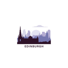 Naklejka premium UK Edinburgh logo with skyline, cityscape retro vector icon. United Kingdom, Scotland abstract travel city facade, horizon logotype