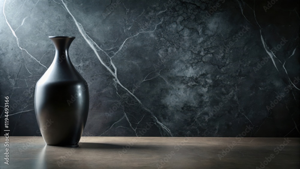 Poster a sleek black vase with a smooth, elegant finish rests against a dark marble backdrop, highlighting 