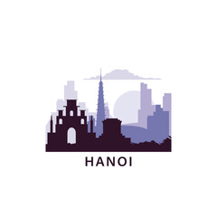Obraz premium Hanoi logo with skyline, cityscape retro vector icon. Vietnam city horizon, facade, travel logotype