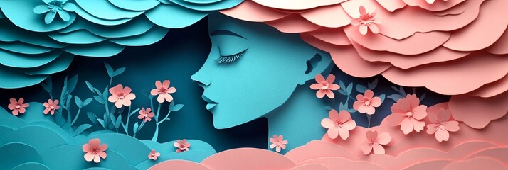 Empowering Women: Floral Paper Cut Illustration for International Women's Day