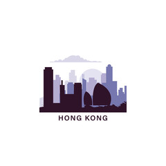Hong Kong logo with skyline, cityscape retro vector icon. China city horizon, facade, travel logotype
