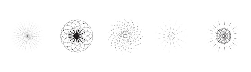 Firework display of multiple silhouettes on an isolated white background. A fireworks template for festive decoration. Vector linear illustration, icon, design element. Happy New Year, magic, Y2K