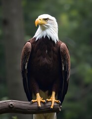Bald eagles sitting on branch. 
