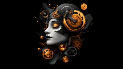 Fototapeta premium Steampunk Woman - Futuristic Portrait