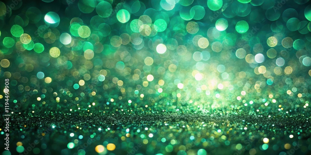 Poster sparkling emerald green glitter with soft bokeh lights