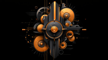 Abstract Black and Gold Gear Mechanism