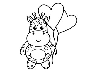 Valentines Day Giraffe Holding Balloons Outline
