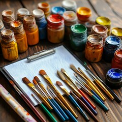 Brushes, paints and accessories for drawing