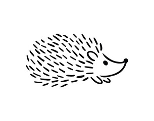 Fototapeta premium Cartoon doodle hand drawn cute hedgehog. Hand-drawn adorable hedgehog. Forest animals. Outline drawing for children.