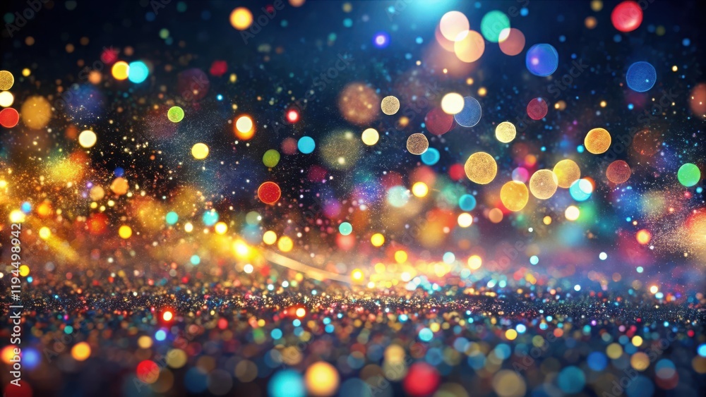 Poster A Colorful Spectacle of Bokeh Lights and Glittering Dust Particles, Creating a Dreamy and Festive Atmosphere