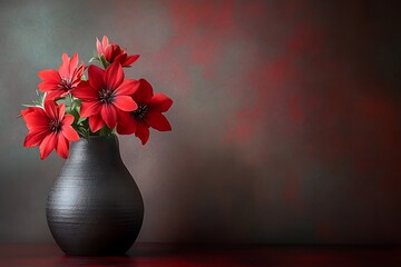 Red flowers in a black vase © Marina