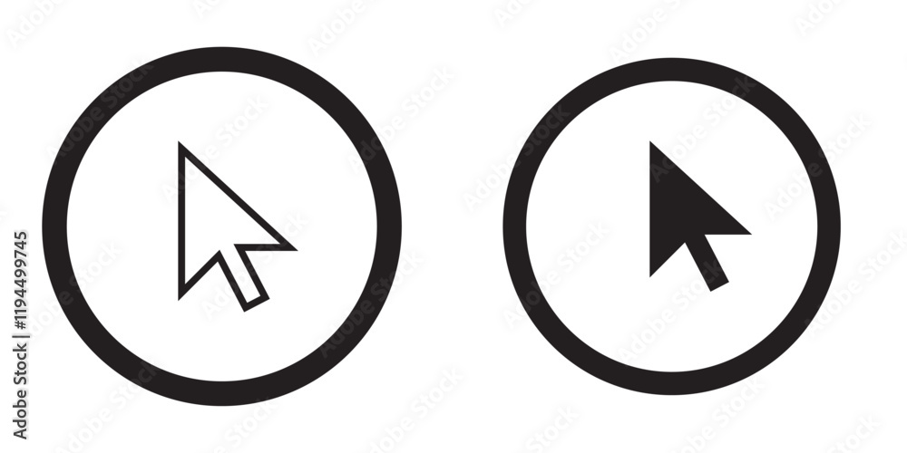 Poster click the icon. pointer arrow icon. cursor icon vector. by dede