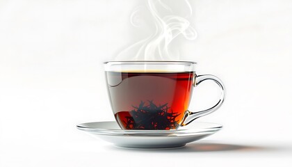 Fototapeta premium Steaming Cup of Dark Tea: A Serene, Minimalist Still Life