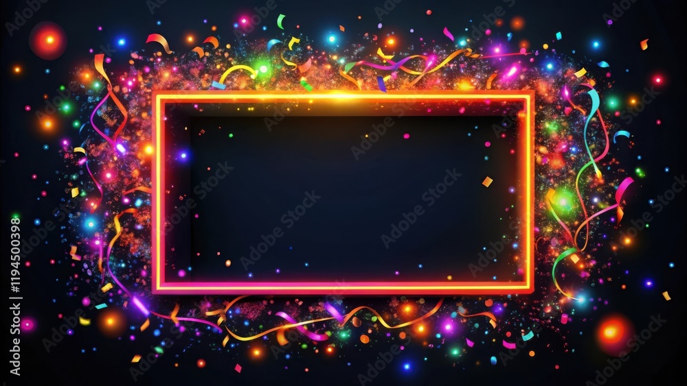 Aufkleber a luminous glowing frame with colorful confetti and ribbons for your special event or message
