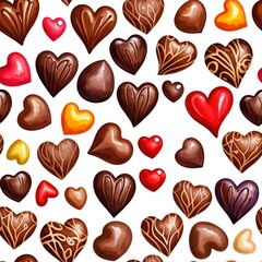 Playful seamless design of chocolate hearts in various shapes and colors