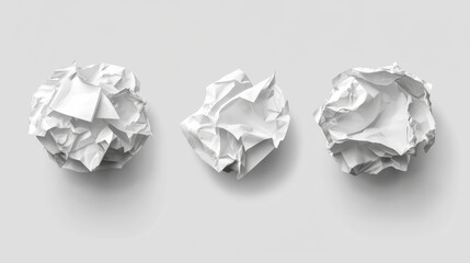 Crumple paper ball, white 3d crinkle trash vector isolated on transparent background. Waste scrunch garbage icon set. Realistic wrinkled page. Messy throw rumple grunge sheet. Mistake in document