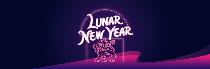 Obraz premium A creative minimalist Lunar New Year poster design with a neon theme. The text 