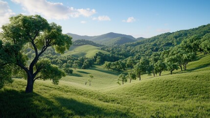 Naklejka premium Sunny Hillside Landscape